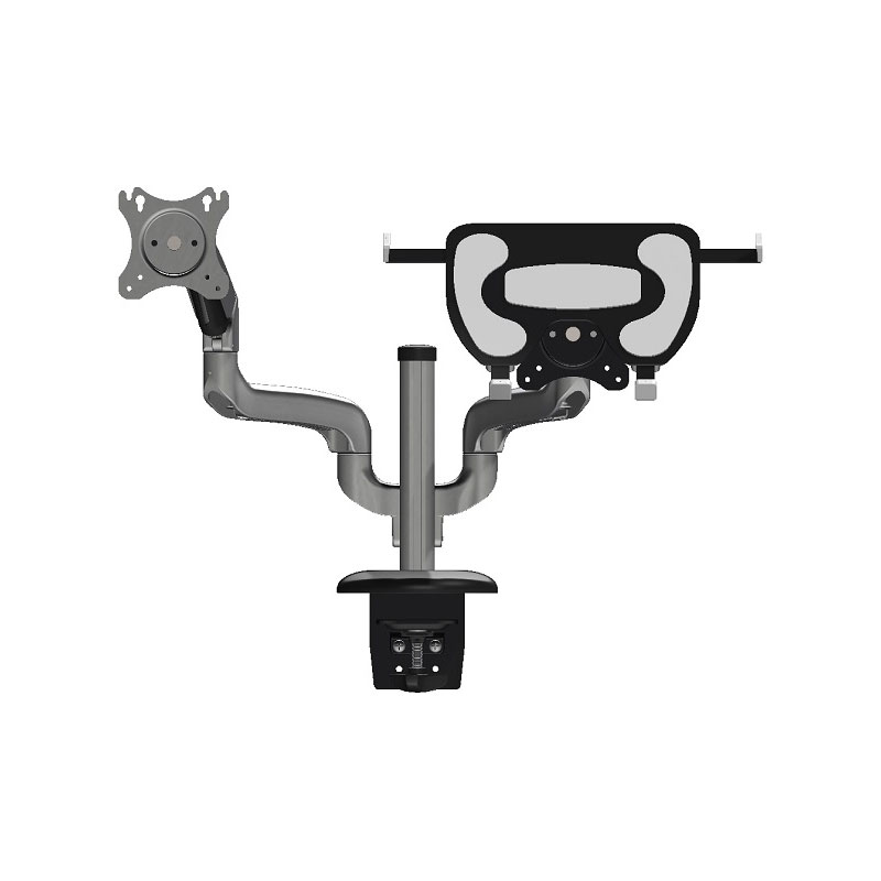 Dual Fully Adjustable Gas-Assisted Desk Mounts for 1 LCD Screen up to 27 inches and 1 Laptop Holder