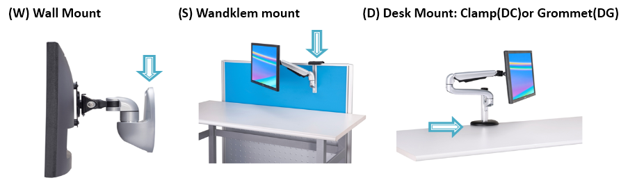 Wall Mount, Wandklem Mount, Desk Mount